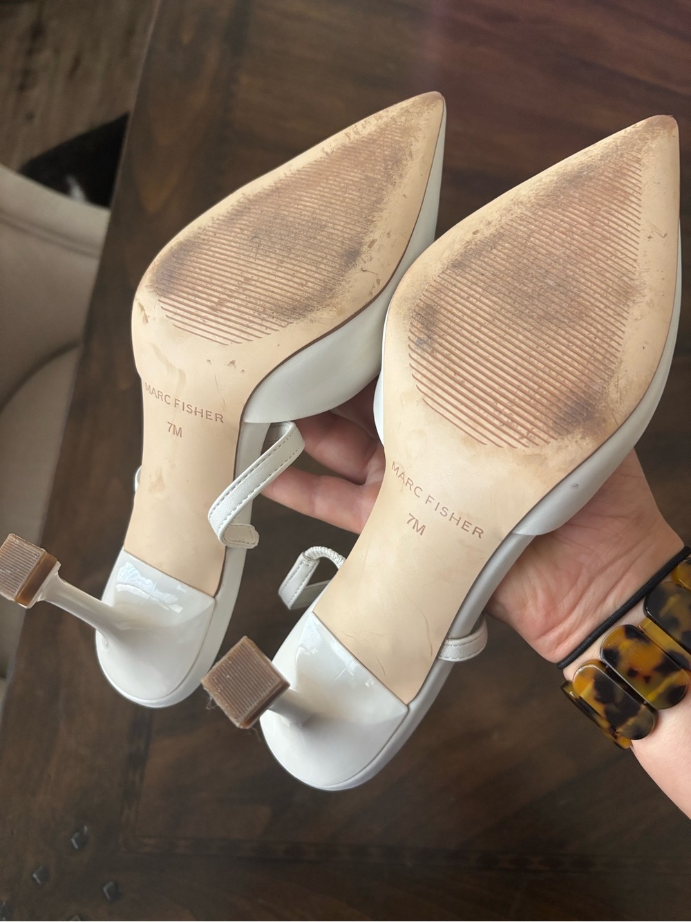 Marc Fisher Cream Pointed-Toe Slingback Heels - Picture 3 of 3